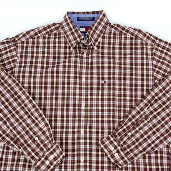 VTG Tommy Hilfiger Medium M Shirt Plaid Old Flag - Picture 1 of 7